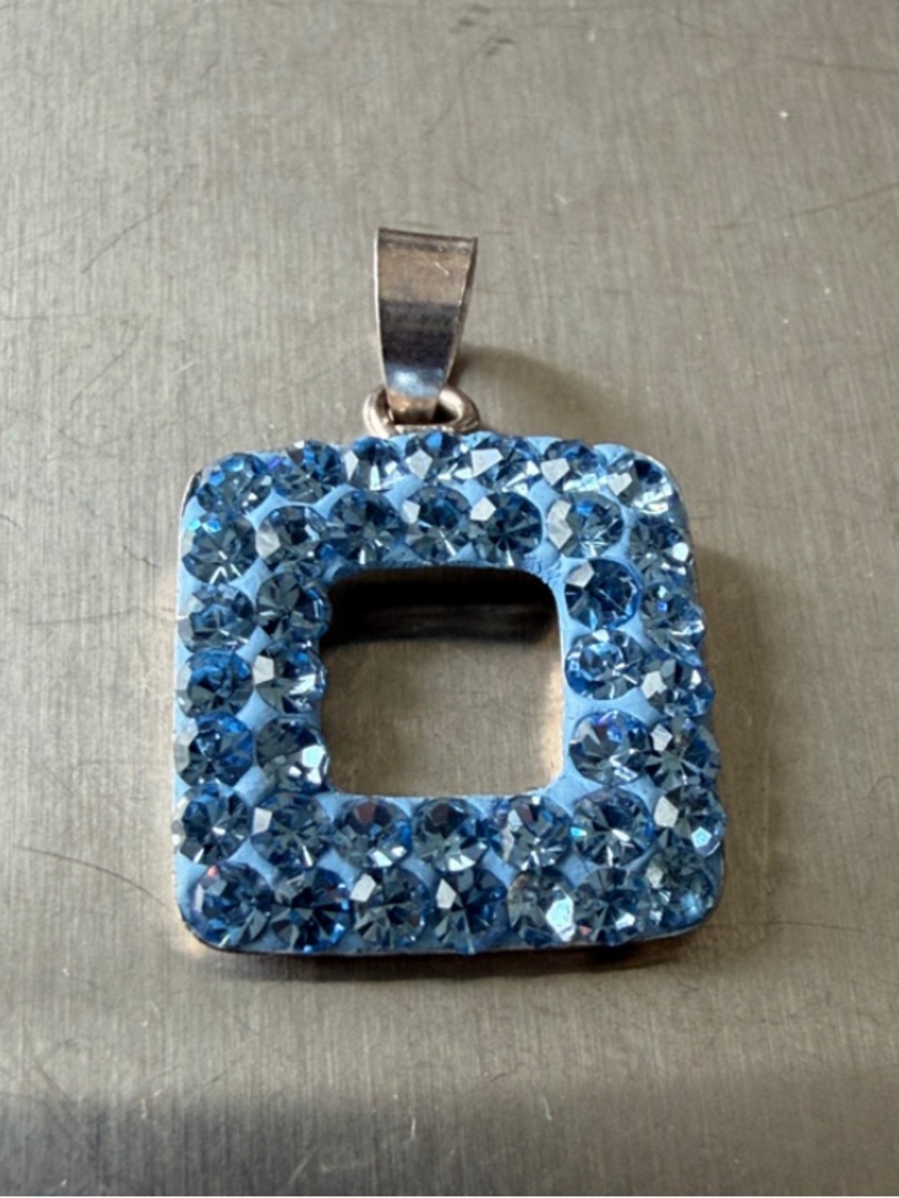 925 sterling silver Blue Crystal Square Pendant